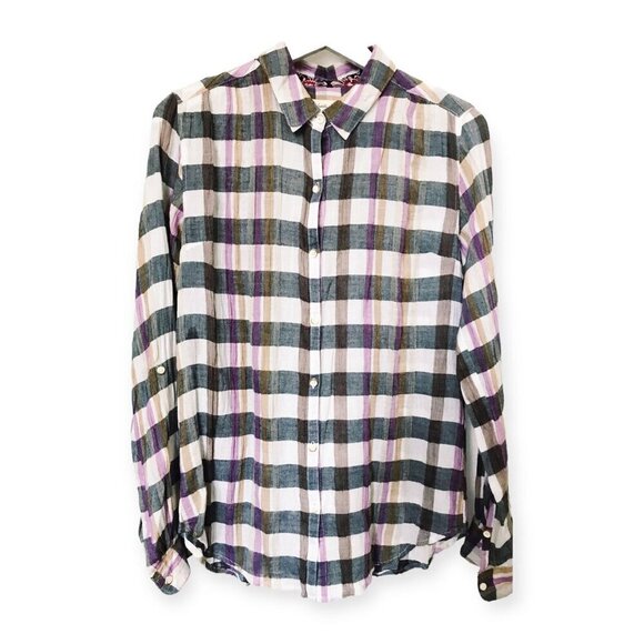 Anthropologie Isabella Sinclair plaid shirt with lace inserts. Size S - Picture 2 of 13